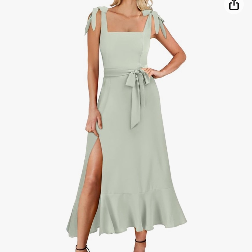 Square Neck Ruffle Split Midi Elegant Formal - image 3